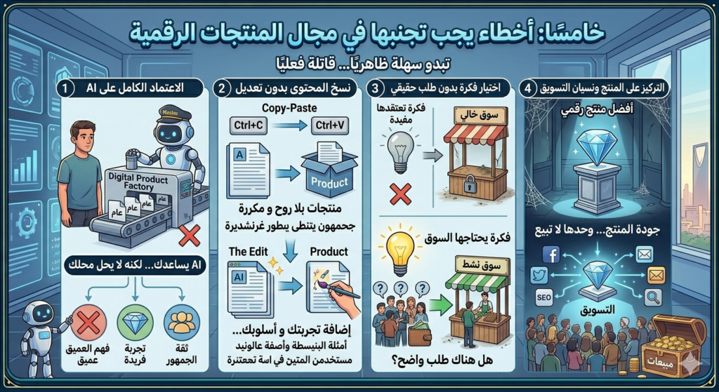 خامسًا: أخطاء يجب تجنبها في مجال المنتجات الرقمية