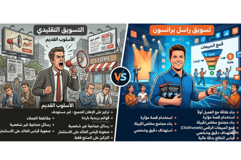 التسويق التقليدي vs تسويق راسل برانسون: الفرق اللي مش حد بيشرحه بالعربي