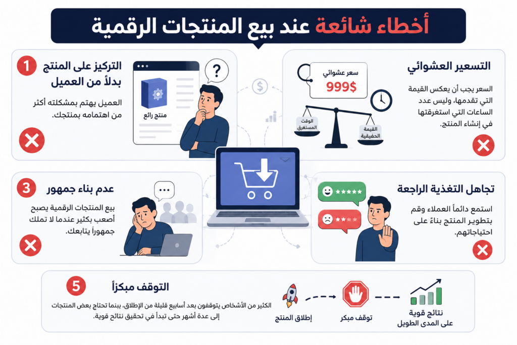 أخطاء شائعة عند بيع المنتجات الرقمية