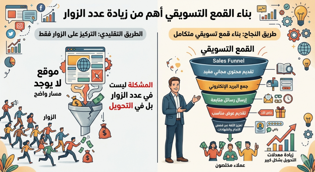 السر الثاني: بناء القمع التسويقي التسويق الالكتروني أهم من زيادة عدد الزوار
