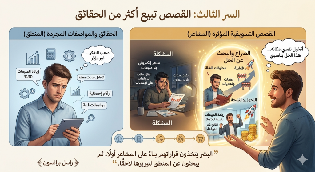السر الثالث: القصص تبيع أكثر من الحقائق